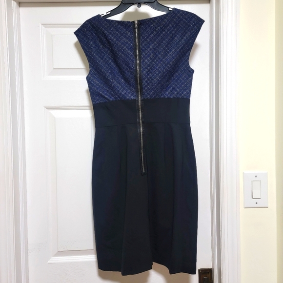 Trina Turk colorblock tweed navy black office work sheath dress sz 6 - Picture 3 of 12